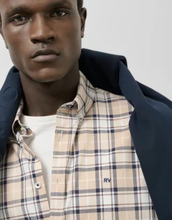 Camisa sport regular cuadros beige/marino/blanco
