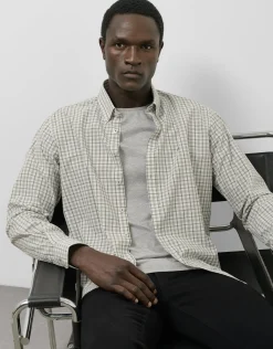 Camisa sport regular cuadros verde caqui