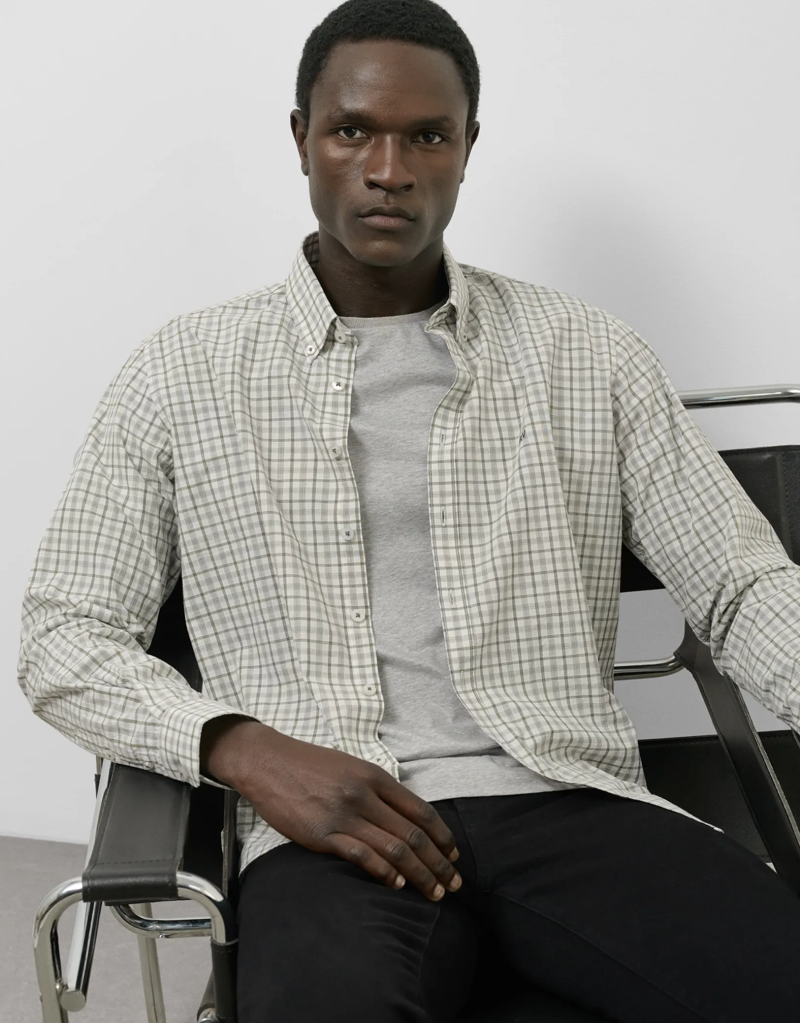 Camisa sport regular cuadros verde caqui