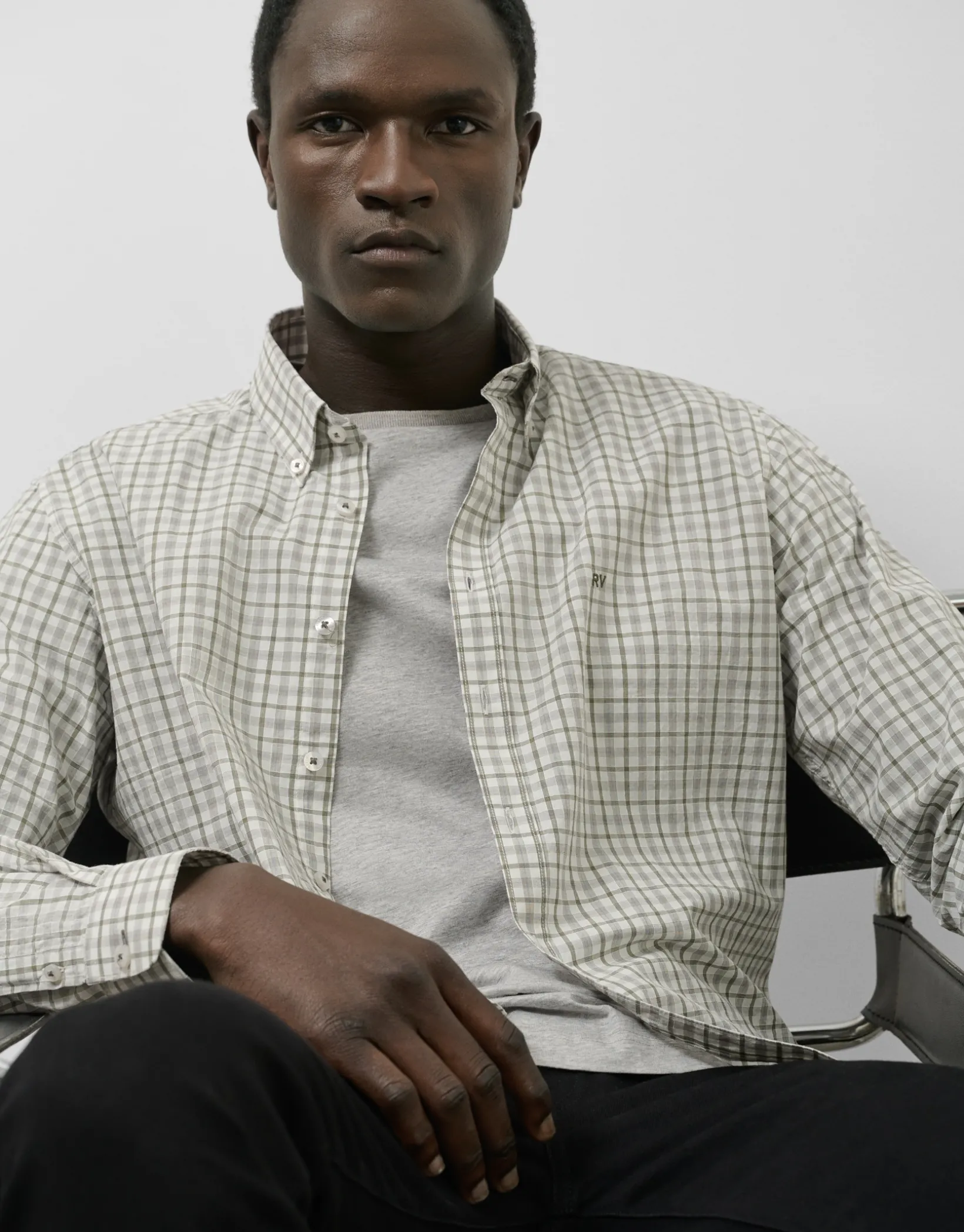 Camisa sport regular cuadros verde caqui
