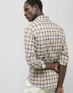 Camisa sport regular cuadros beige/marino/blanco