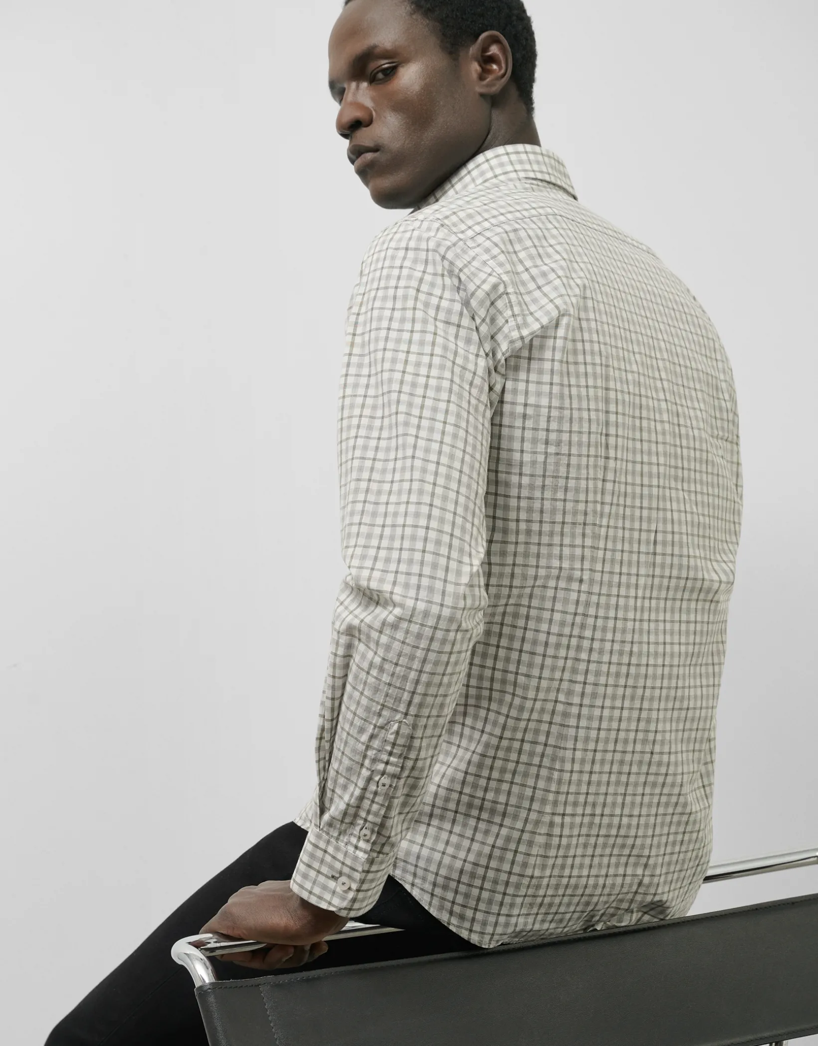 Camisa sport regular cuadros verde caqui