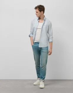 Camisa sport regular cuadros celeste