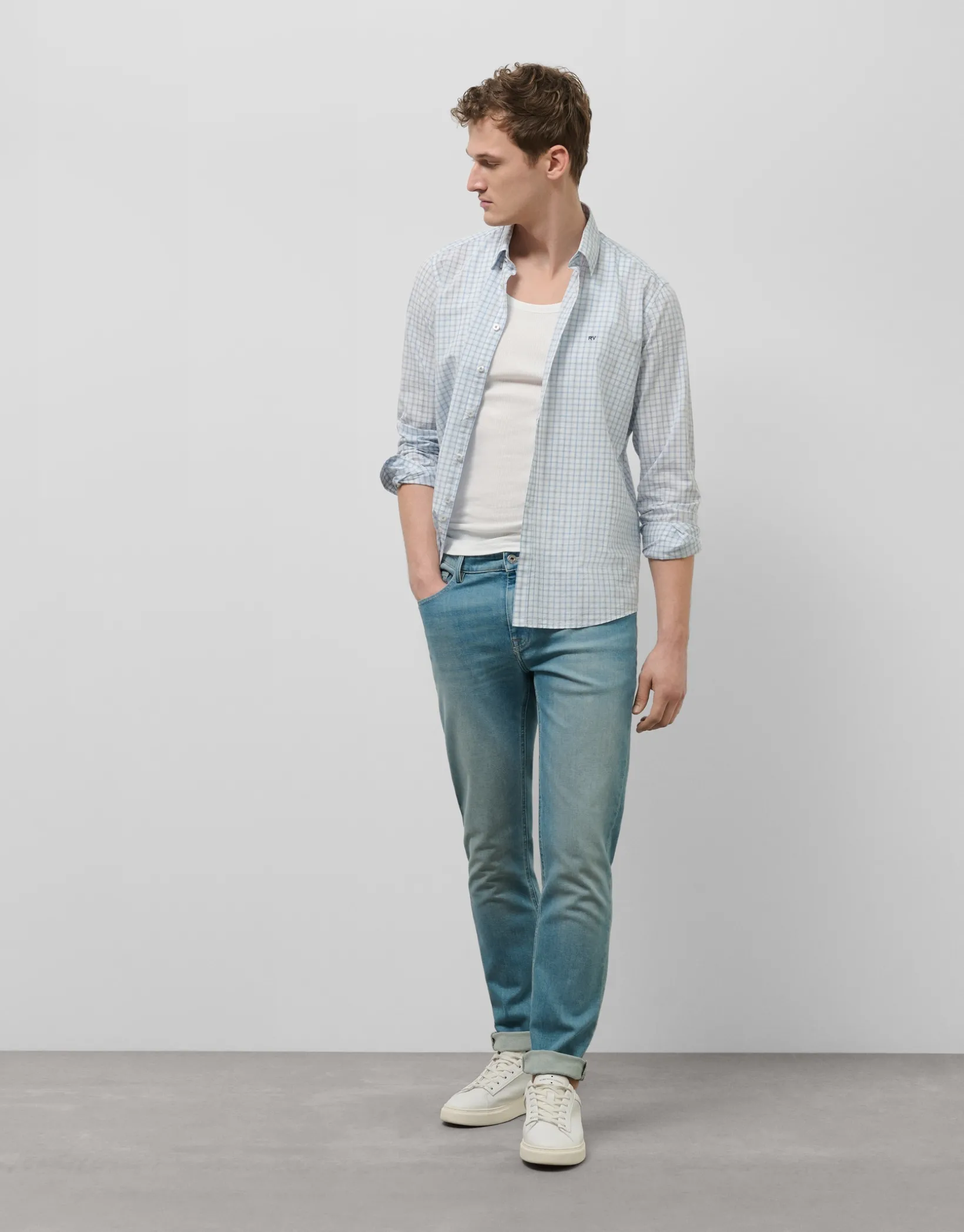 Camisa sport regular cuadros celeste