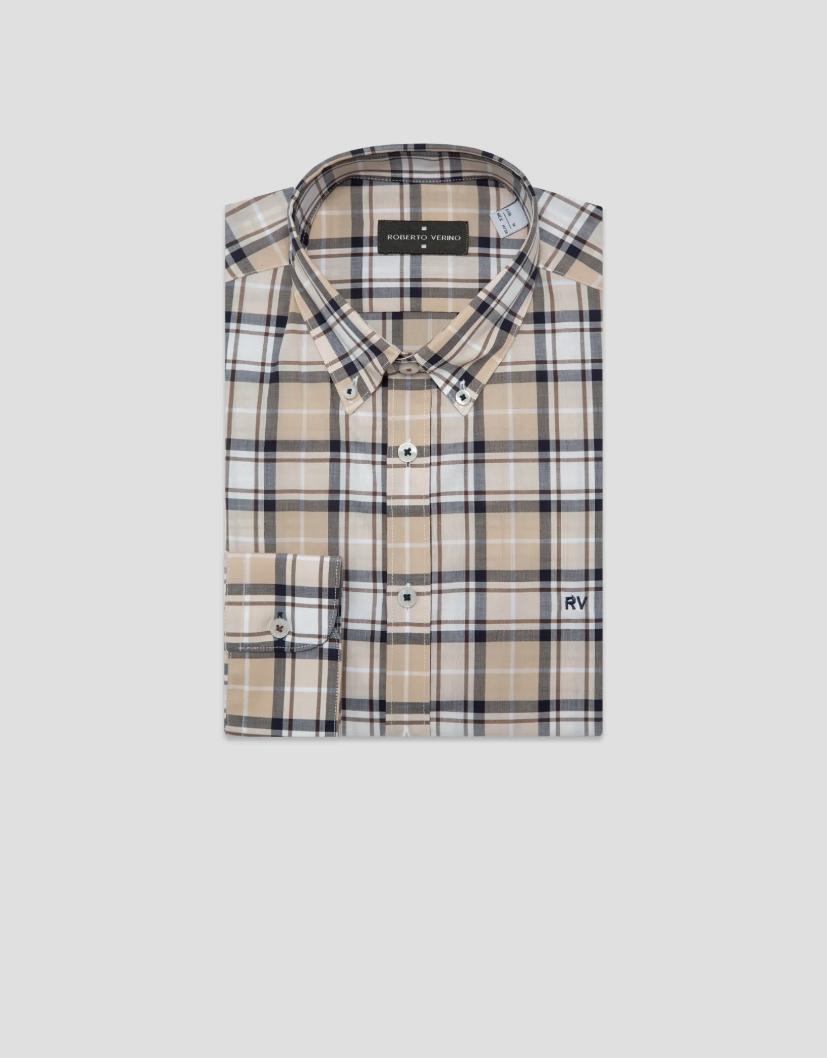 Camisa sport regular cuadros beige/marino/blanco