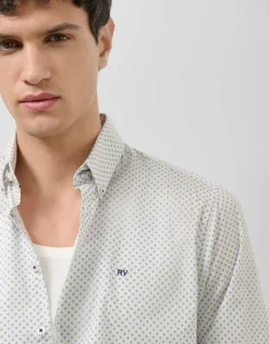 Camisa sport regular estampado geométrico amarillo/azul