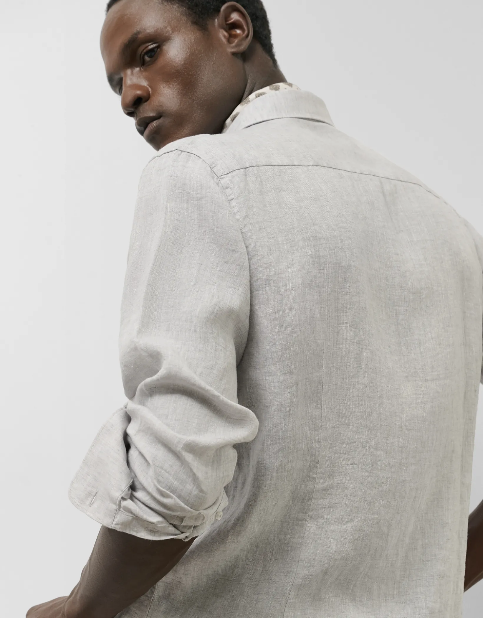 Camisa sport regular lino gris melange
