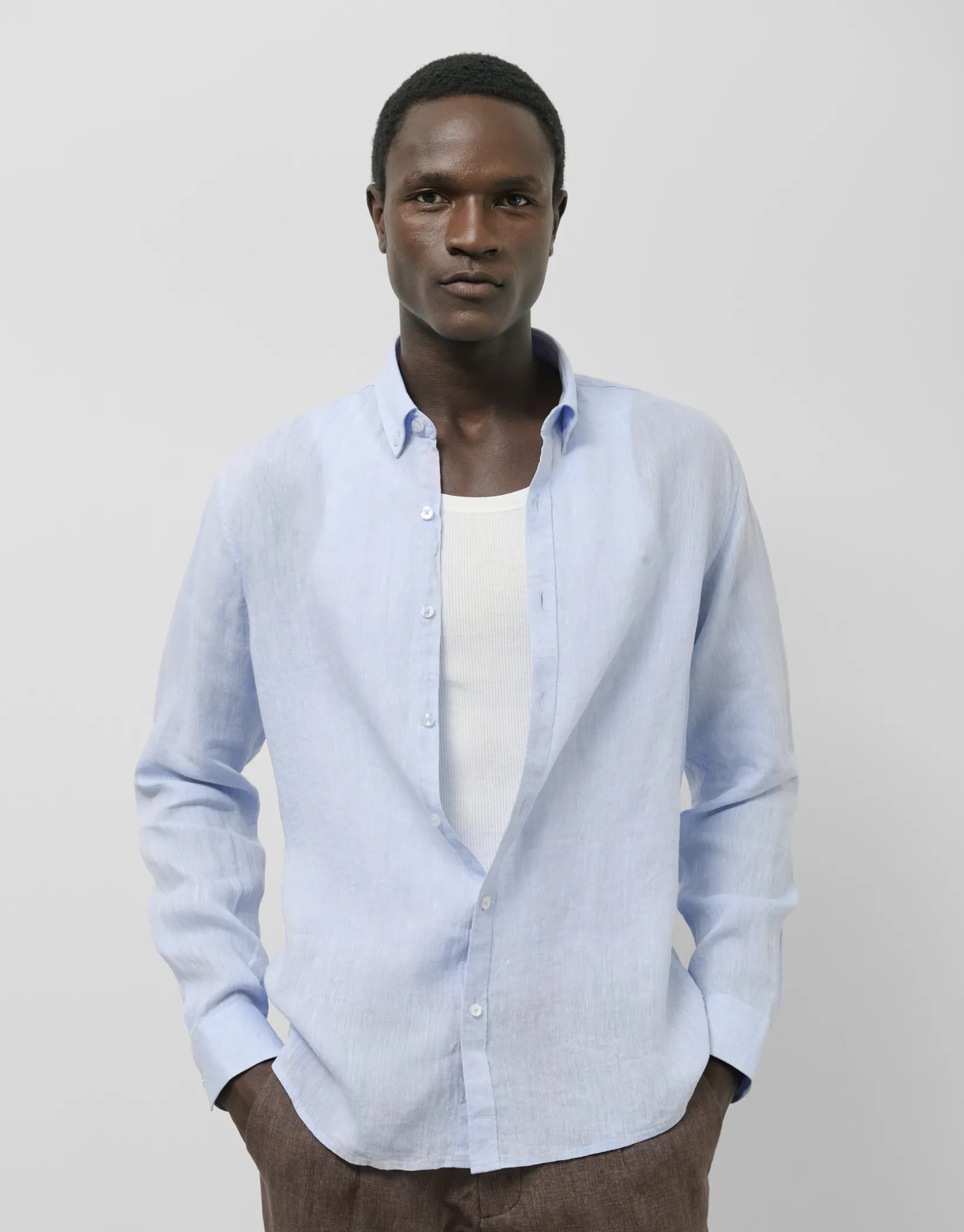 Camisa sport regular lino celeste