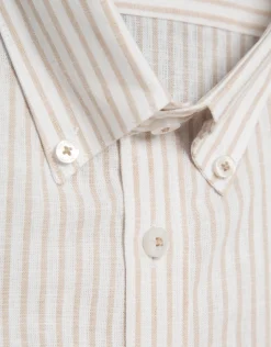 Camisa sport regular lino rayas beige/blanco