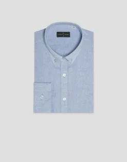 Camisa sport regular lino celeste