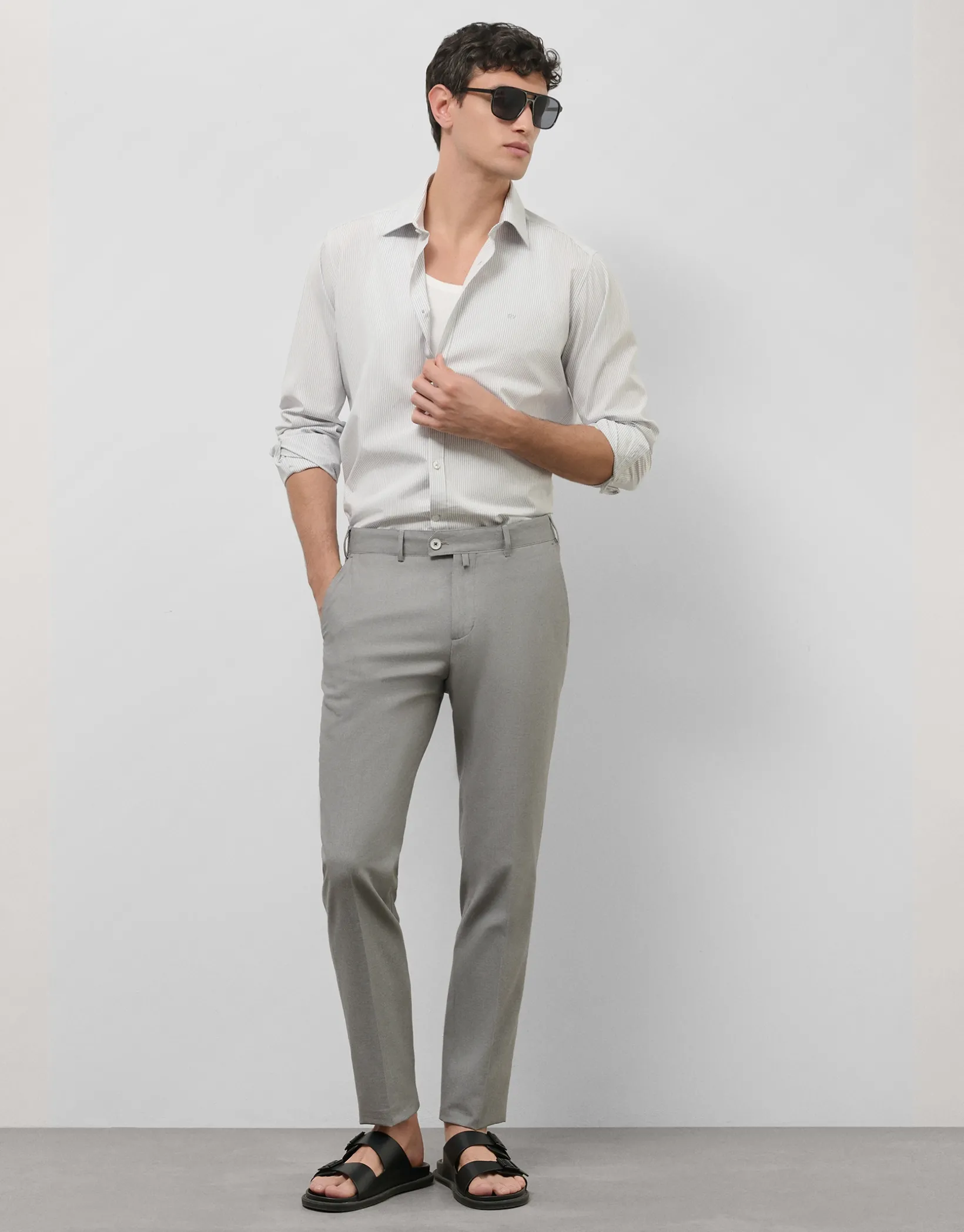Camisa sport regular raya candela gris/blanco