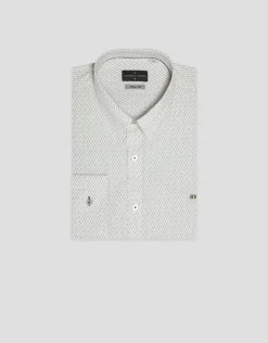 Camisa sport slim blanca estampado flor verde caqui