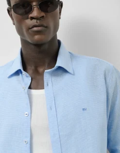 Camisa sport slim fit pata de gallo celeste