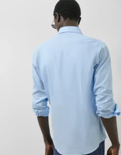 Camisa sport slim fit pata de gallo celeste