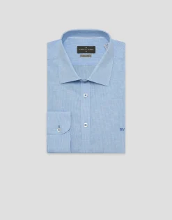 Camisa sport slim fit pata de gallo celeste