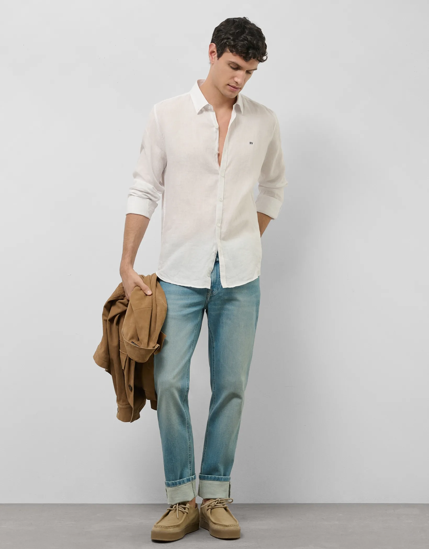 Camisa sport slim lino blanco