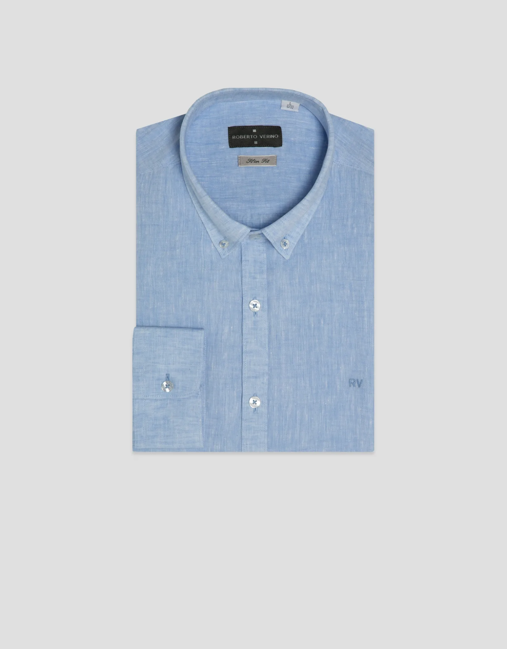 Camisa sport slim lino celeste