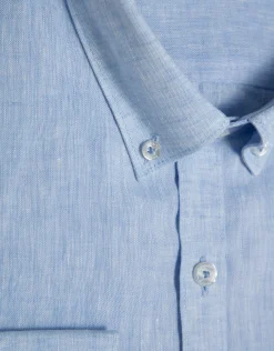 Camisa sport slim lino celeste
