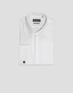 Camisa vestir regular microestructura flor blanca