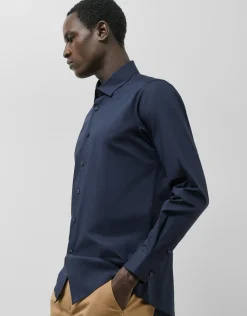 Camisa vestir slim liso marino