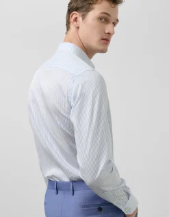 Camisa vestir slim microestructura blanca con rayas celeste