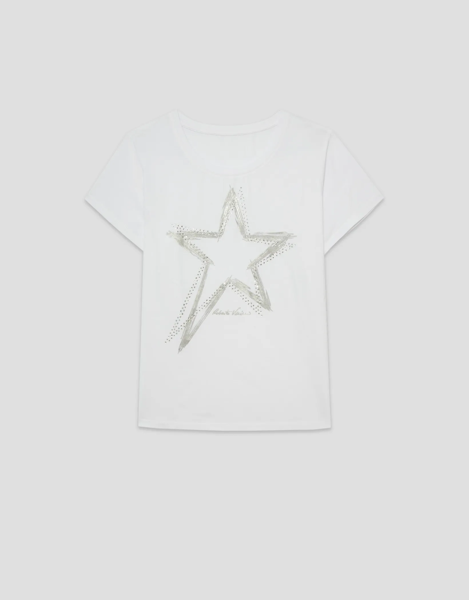 Camiseta algodón blanco con estampado estrella plata