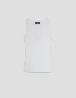 Camiseta canalé blanco con logo bordado