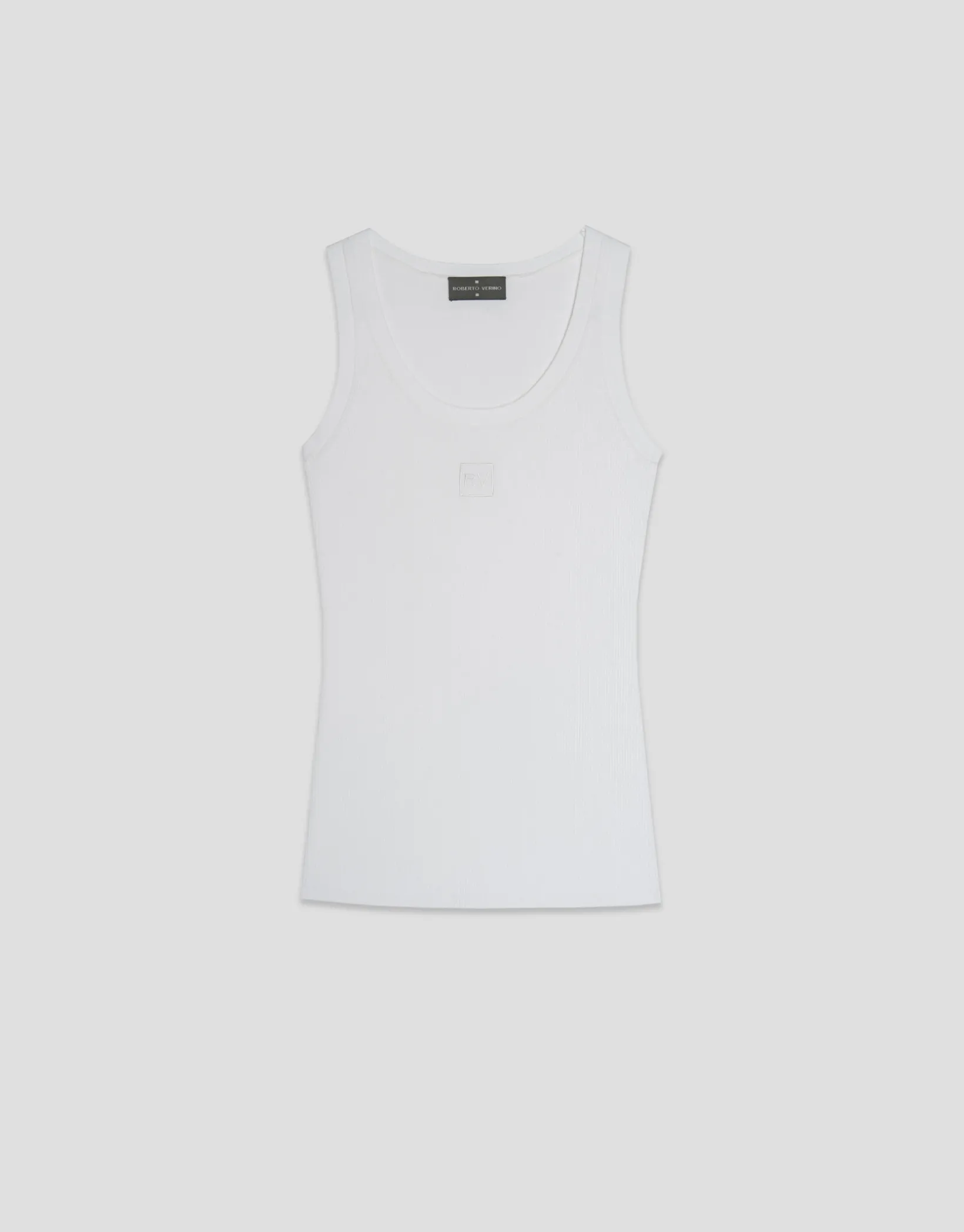 Camiseta canalé blanco con logo bordado