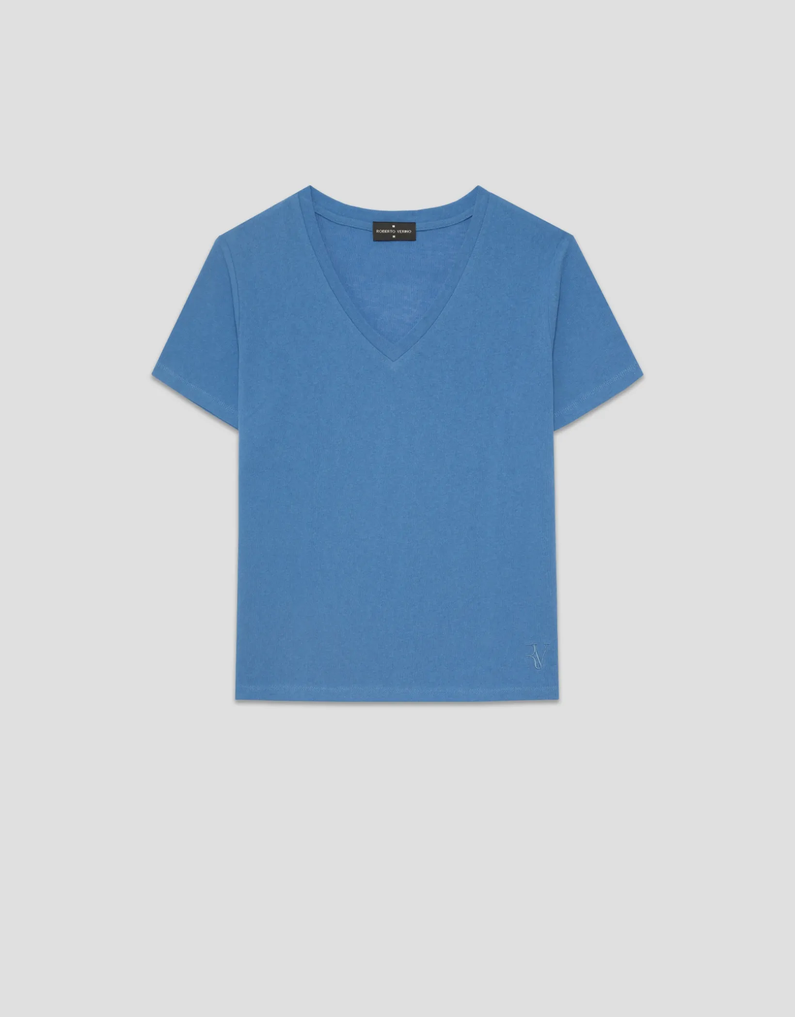 Camiseta cuello pico punto ligero azul melange