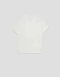Camiseta cuello pico punto ligero blanco melange