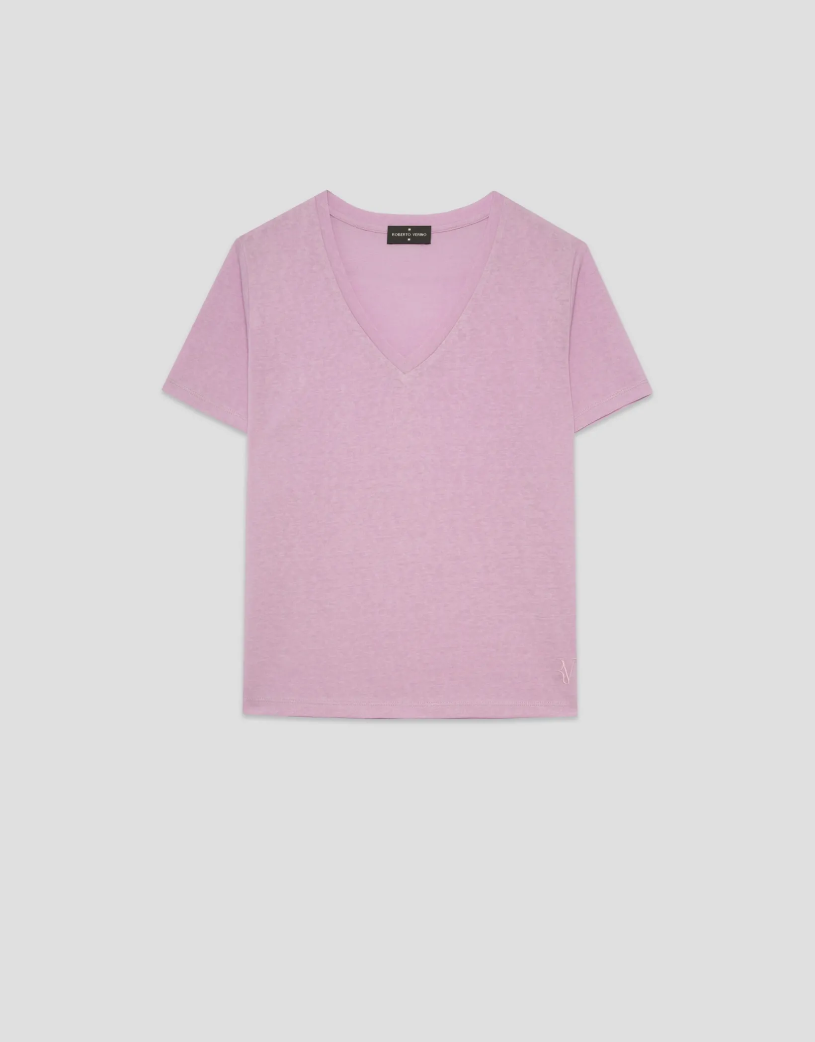 Camiseta cuello pico punto ligero rosa melange
