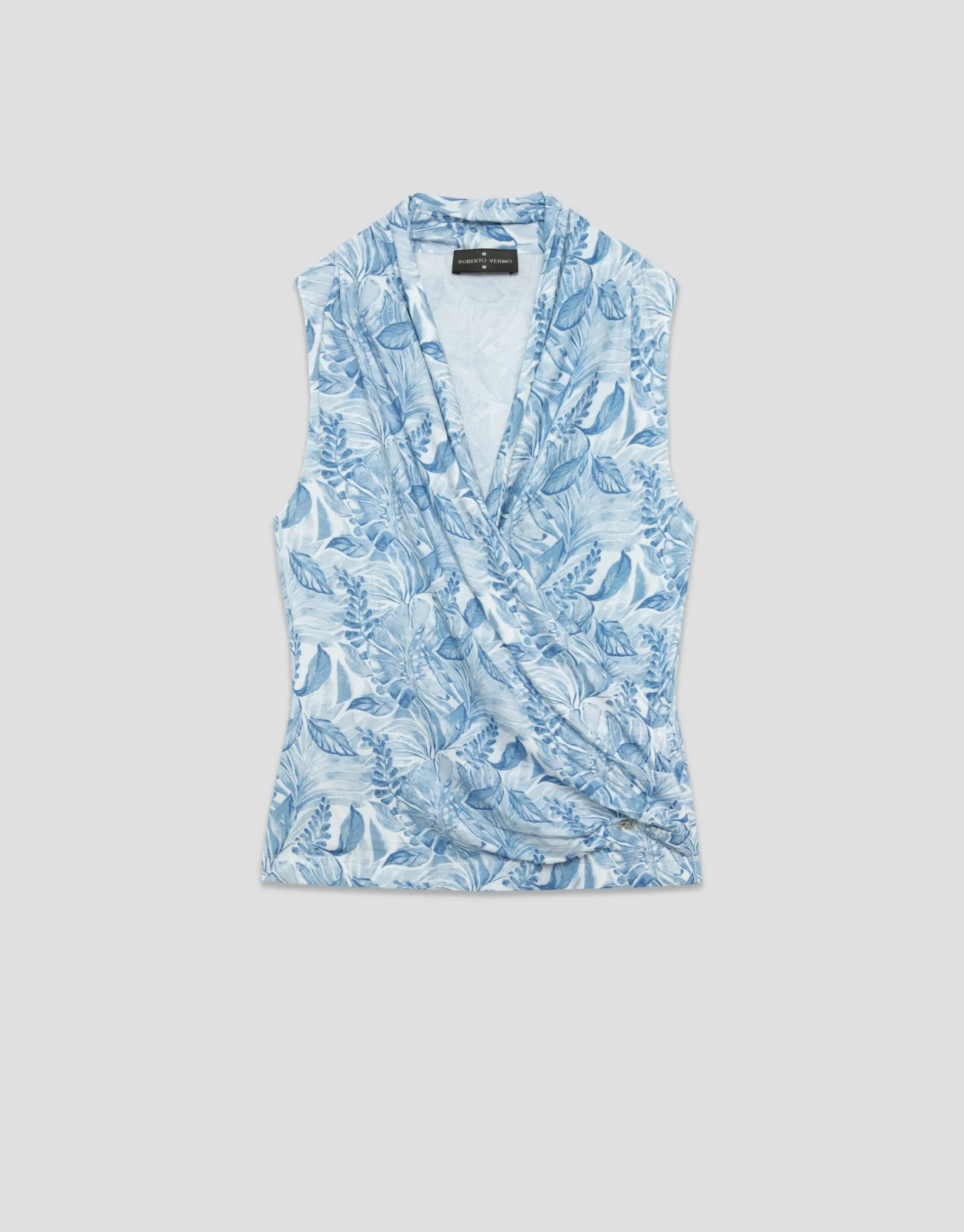 Camiseta cuerpo cruzado flores azules