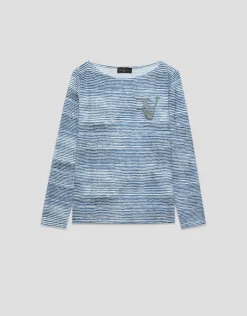 Camiseta escote barco y manga larga listas azul
