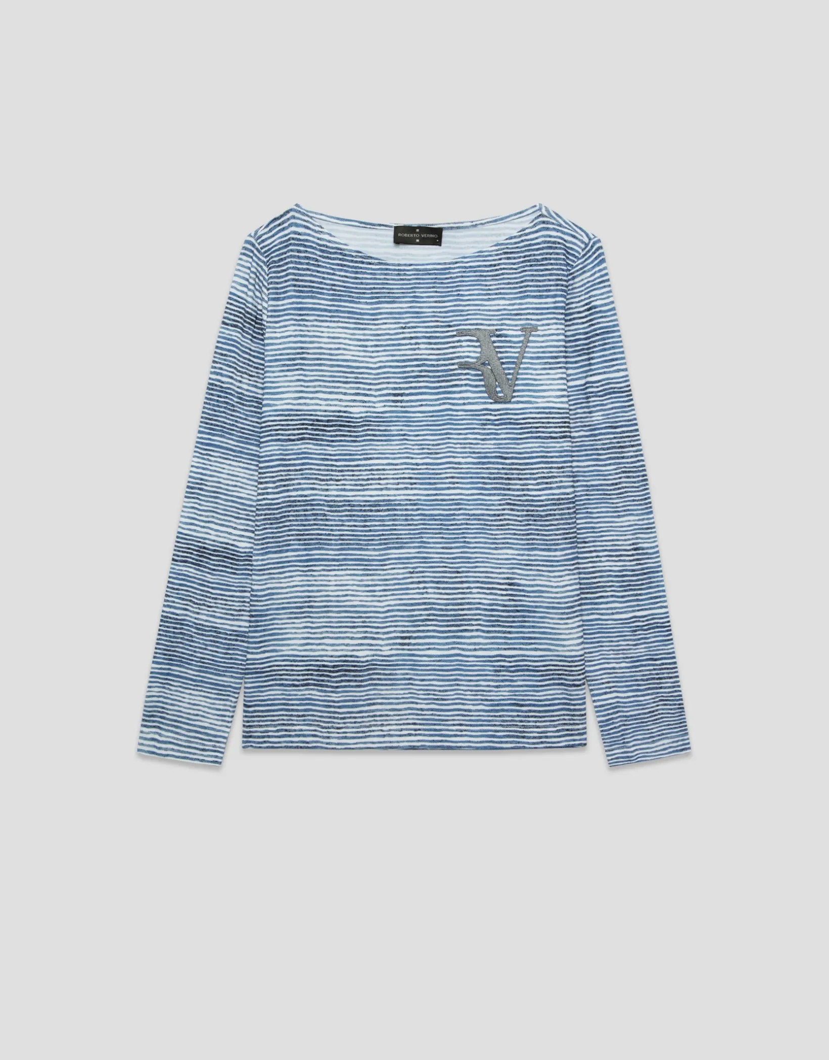 Camiseta escote barco y manga larga listas azul