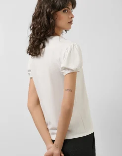 Camiseta manga corta fruncida algodón blanco con logo bordado