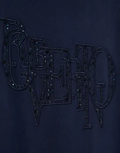 Camiseta manga corta fruncida algodón marino con logo bordado
