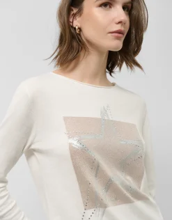 Camiseta manga larga punto tricotado crudo estrella plata