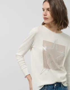 Camiseta manga larga punto tricotado crudo estrella plata