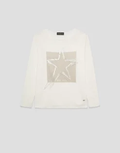 Camiseta manga larga punto tricotado crudo estrella plata