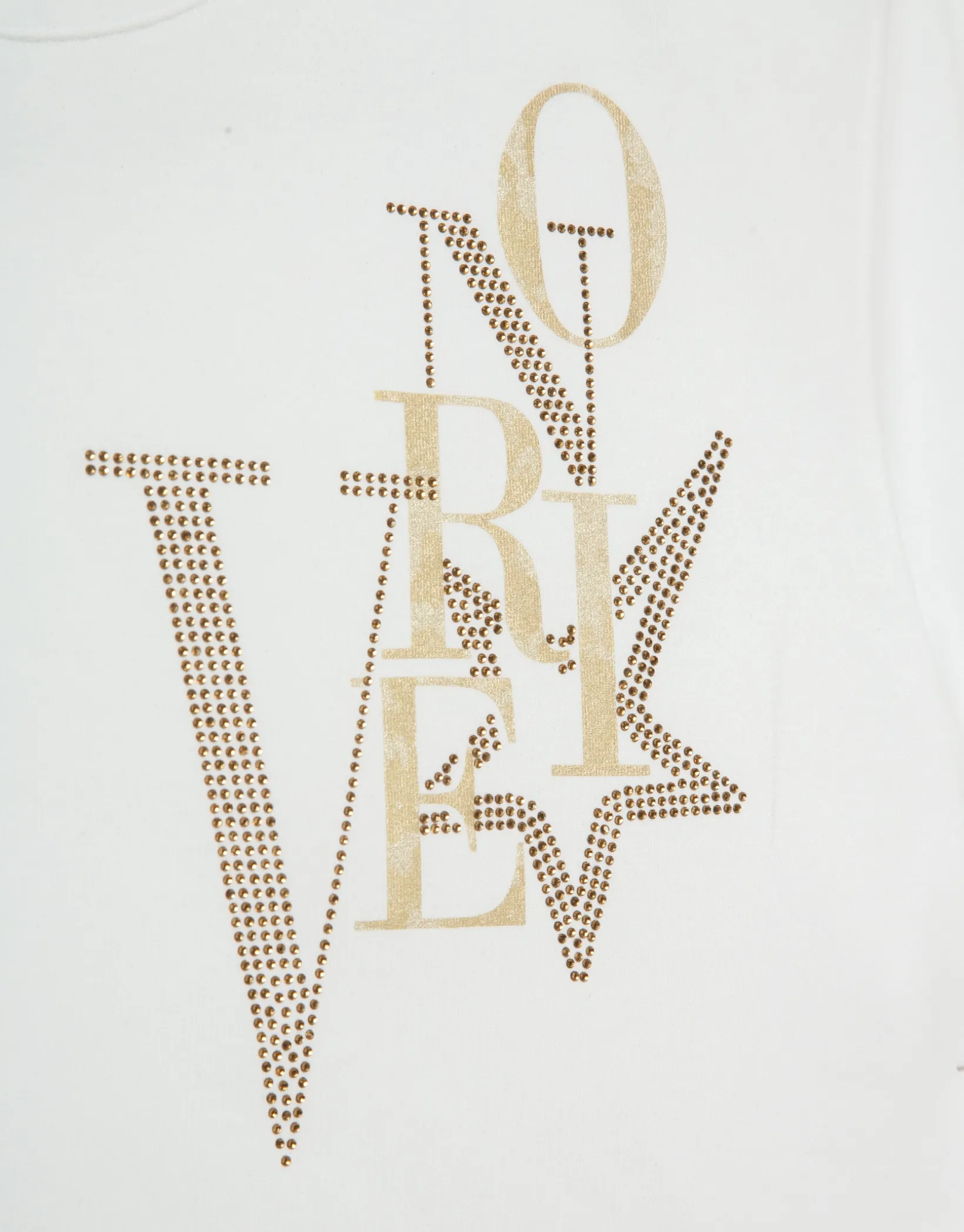 Camiseta oversize algodón blanco logo brillo dorado