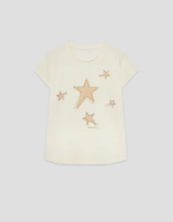 Camiseta punto ligero estampado estrellas doradas
