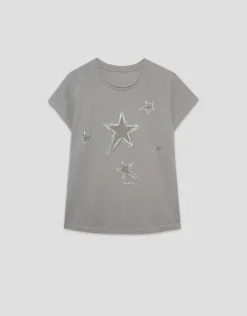 Camiseta punto ligero estampado estrellas plata