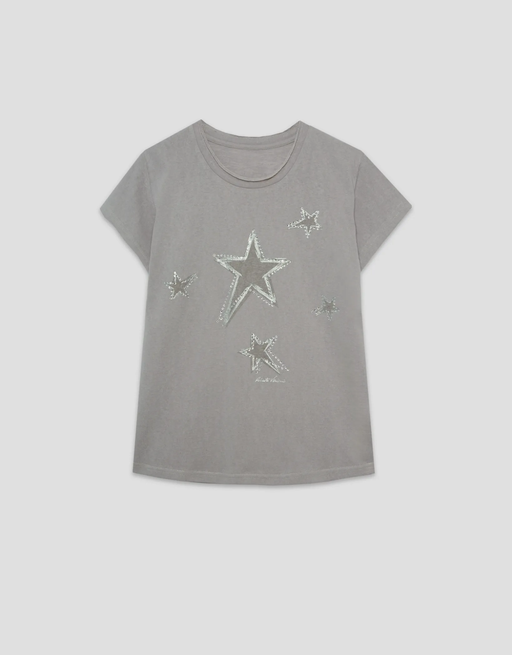 Camiseta punto ligero estampado estrellas plata
