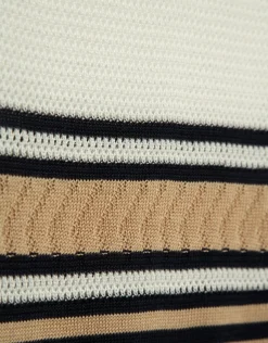 Camiseta punto manga corta azul y beige