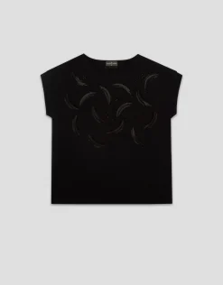 Camiseta sin mangas oversize negra con bordado en delantero