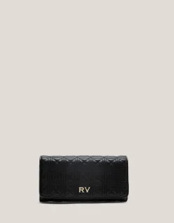 Cartera billetera grande Linda piel acolchada negra