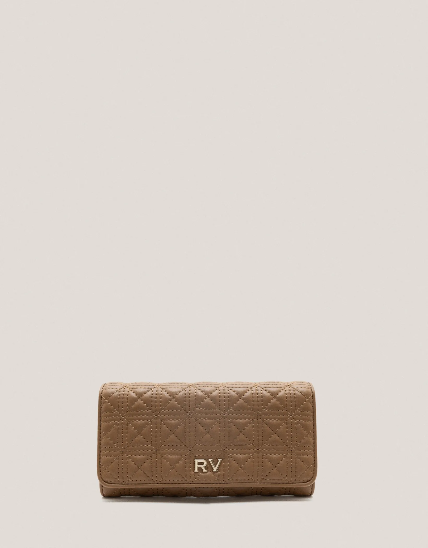 Cartera billetera grande Linda piel acolchada cámel