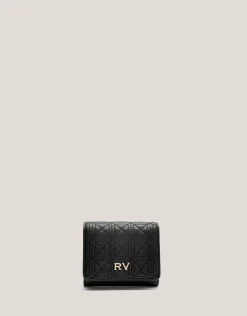 Cartera billetera mediana Linda piel acolchada negro