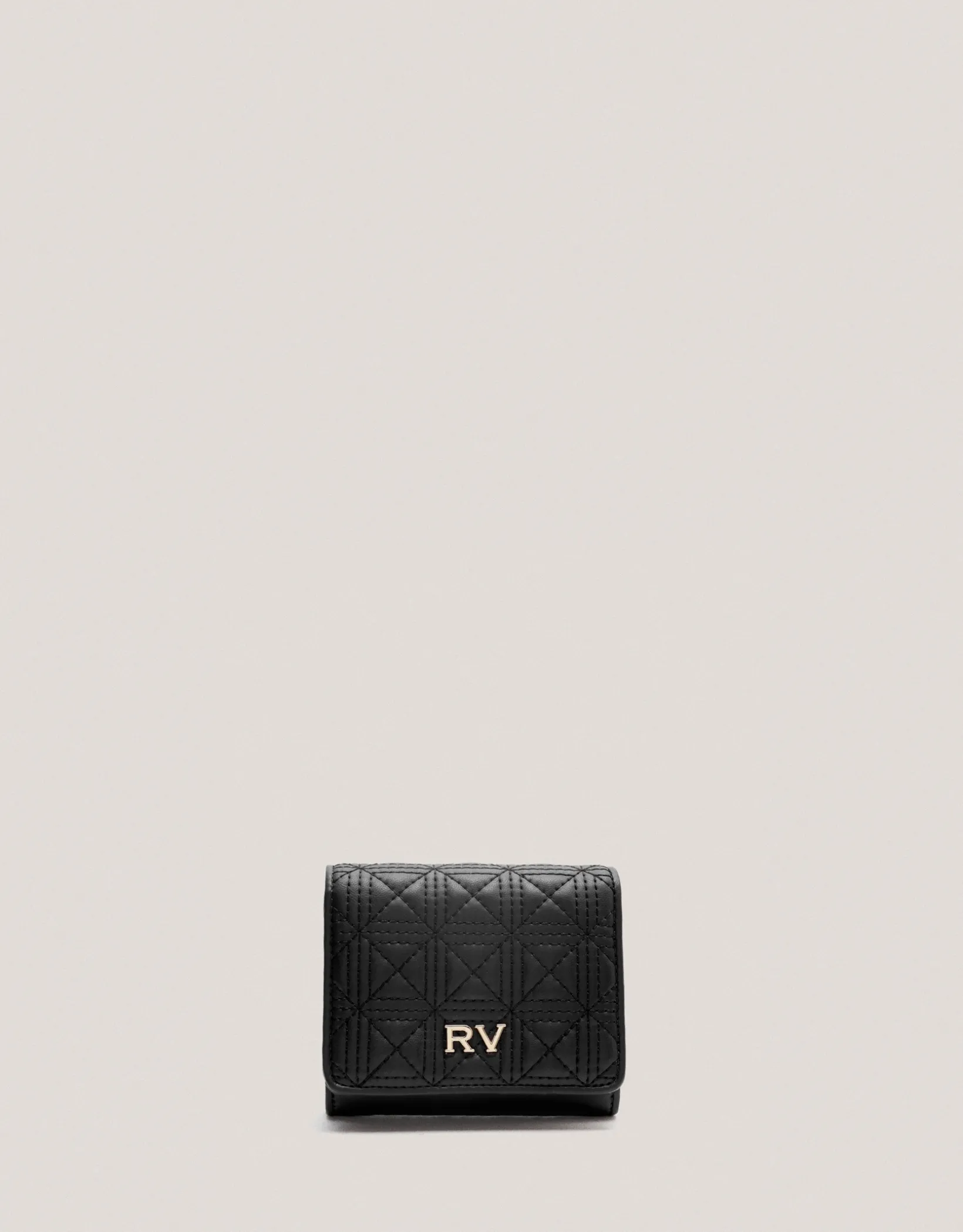 Cartera billetera mediana Linda piel acolchada negro