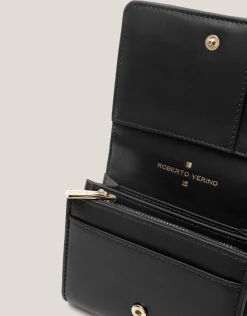 Cartera billetera mediana Linda piel acolchada negro